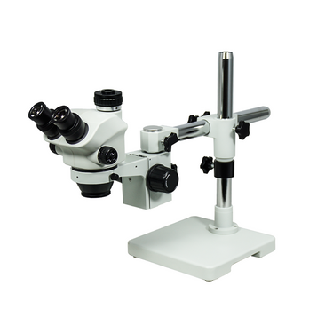 7-50X Boom Stand Trinocular Zoom Stereo Microscope, SKU SZ19040145, three quarter front view