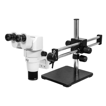 8-80X Dual Arm Stand Binocular Parallel Zoom Stereo Microscope, SKU PZ02050141, three quarter front view