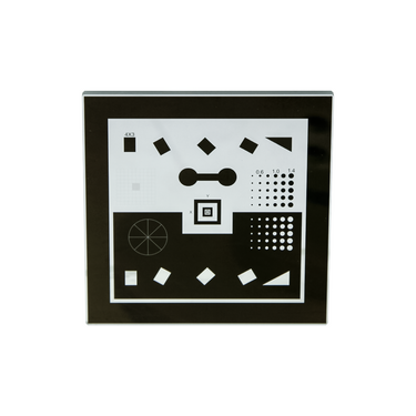 10x10mm/10x10 Net Grid,2x2mm/20x20 Net Grid Manufacturing Precision ±0.5μm Glass Multi-Pattern Calibration Target (64x64mm), SKU CT20040103, three quarter front view