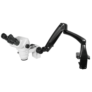 6.5X-45X Super Widefield Zoom Stereo Microscope, Binocular, Pneumatic Articulating Arm Table Clamp, SKU SZ02020761, three quarter front view