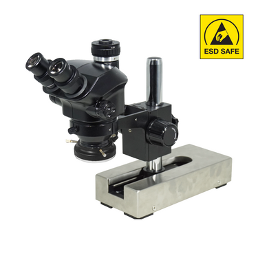 7-50X LED Light ESD Safe Gliding Base Stand ESD Trinocular Zoom Stereo Microscope, SKU SZ02090234, three quarter front view