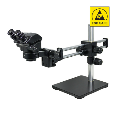 7-50X ESD Safe Dual Arm Stand ESD Binocular Zoom Stereo Microscope, SKU SZ19040541, three quarter front view