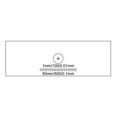 Microscope Stage Calibration Slide, Dual Axis Cross Line Target 1mm/100/0.01mm, Linear Scale Micrometer Ruler 50mm/500/0.1mm, SKU RT20221101, three quarter front view
