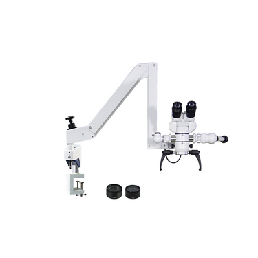 4X/6X/6.5X/10X/10.5X/16X LED Coaxial Reflection Light Pneumatic Arm Clamp Trinocular Parallel Multiple Power Operation Surgical Microscope, SKU SM51010135, three quarter front view