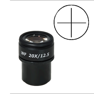 WF 20X Widefield Focusable Microscope Eyepiece with Reticle, Cross Line, High Eyepoint, 30mm, FOV 12.5mm, Adjustable Diopter (One), SKU SZ17013642, three quarter front view