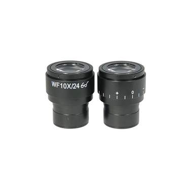 WF 10X Widefield Focusable Microscope Eyepieces, High Eyepoint, 30mm, FOV 24mm, Adjustable Diopter (Pair), SKU SZ27023222, three quarter front view