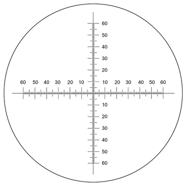 Microscope Eyepiece Reticle Cross Line Micrometer Ruler, Dual Axis Crosshair Scale Dia. 24mm, 12mm/120 Div., SKU RT20104161, three quarter front view