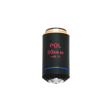 60X Infinity-Corrected Achromatic POL Polarizing Microscope Objective Lens 20.3mm 4/5in. with Black Finish, SKU PL03023612, three quarter front view
