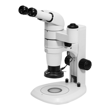 8-65X LED Transmitted Light Track Stand Trinocular Parallel Zoom Stereo Microscope, SKU PZ17110131, three quarter front view