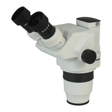6.7-45X Zoom Ratio 1:6.7 Eyepiece Field of View Dia. 22mm Objective Working Distance 100mm Trinocular Zoom Body, SKU SZ05011131, three quarter front view
