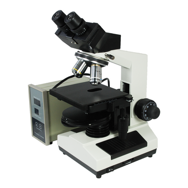 40X-1600X Phase Contrast Lab Microscope, Binocular, LED Light + Temperature Control Stage, SKU PH13040222, three quarter front view
