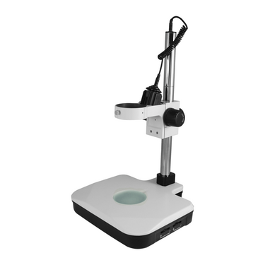 Microscope Post Stand, 85mm Coarse Focus Rack, Top and Bottom Light, Halogen and Fluorescent, SKU ST02011204, three quarter front view
