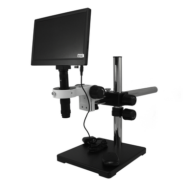 0.35X-2.25X Industrial Inspection Video Zoom Microscope, Boom Stand + LCD Display Digital Camera 10 in. Monitor, SKU MZ02010143, three quarter front view
