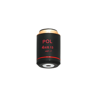 4X Infinity-Corrected Achromatic POL Polarizing Microscope Objective Lens, SKU PL03023212, three quarter front view