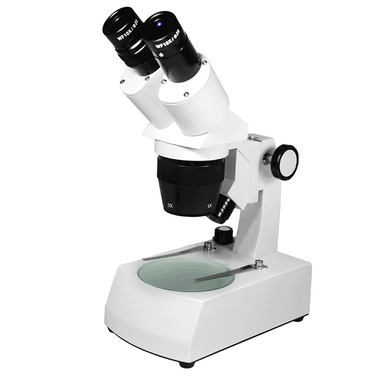 10X/30X Widefield Stereo Microscope, Binocular, Track Stand, LED Top and Bottom Light, Bright Field, SKU FS12120231, three quarter front view