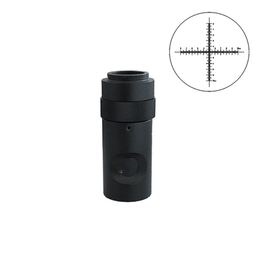 1X Adjustable Microscope Camera Coupler C-Mount Adapter 25.4mm with Crosshair Scale Reticle, SKU MZ02016413, three quarter front view
