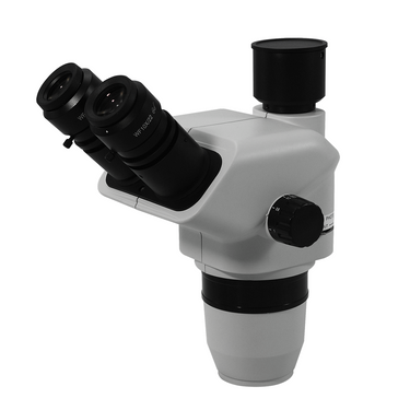 6.7-45X Trinocular Zoom Stereo Microscope Head, Field of View 22mm Working Distance 100mm, SKU SZ05021131, three quarter front view