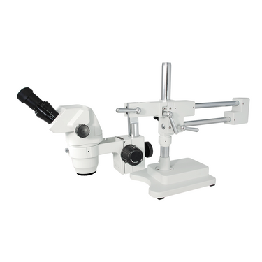 6.5X-45X Super Widefield Zoom Stereo Microscope, Binocular, Double Arm Boom Stand with Arbor, SKU SZ02020562, three quarter front view