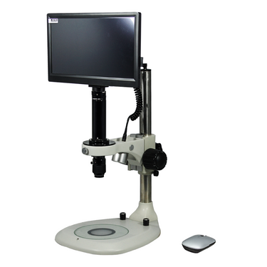 0.7-4.5X 2.0 Megapixels CMOS Post Stand LED Dual Illuminated Light Video Zoom Microscope, SKU MZ02120115, three quarter front view