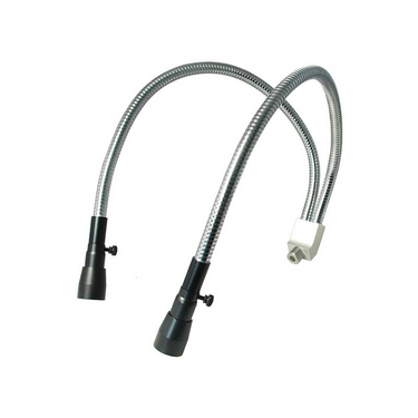 Dual Gooseneck Light Guide Cables for Microscope Fiber Optic Illuminator, Length 460mm, Output Diameter 6mm, Input Diameter 8mm, SKU ML25921202, three quarter front view