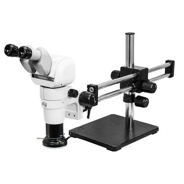4-32.5X Polarizing LED Light Dual Arm Stand Binocular Parallel Zoom Stereo Microscope, SKU PZ02150124, three quarter front view