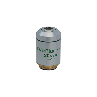Objective Working Distance 7.97mm 20X Infinity Plan Long Working Distance Achromatic Positive Phase Contrast Objective, SKU PH02523431, three quarter front view