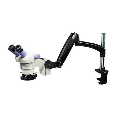 7-30X Polarizing LED Light Pneumatic Arm Binocular Zoom Stereo Microscope, SKU SZ02080724, three quarter front view