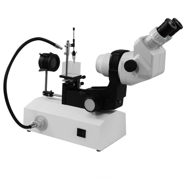 6.7X-45X Professional Jewelry Gem Stereo Zoom Microscope, LED Light, Horizontal Oil-Immersed Gem Stand, SKU JM02020101, three quarter front view