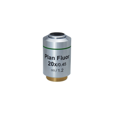 20X Infinity-Corrected Long Working Distance Plan Fluor Achromatic Microscope Objective Lens Working Distance 7.11mm, SKU FM06023441, three quarter front view