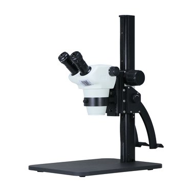 8-50X Curved Arm Stand Binocular Zoom Stereo Microscope, SKU SZ02030161, three quarter front view