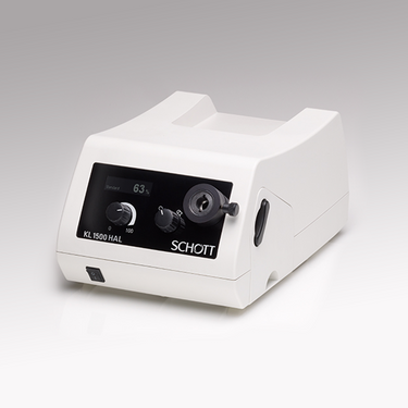 150W DC 15V Halogen Light 150W Fiber Optic Illuminator, SKU SCHOTT-KL1500-150.700, three quarter front view
