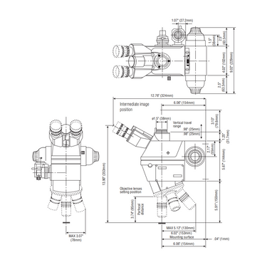 1X Focus Distance 50mm Laser Video Microscope Body (FS70L4-S), SKU Mitutoyo-378-187-2, three quarter front view