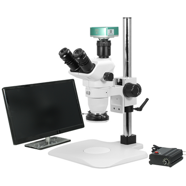 2.0 Megapixels 6.7-45X CMOS LED Light Post Stand Trinocular Zoom Stereo Microscope, SKU SZ02060233, three quarter front view