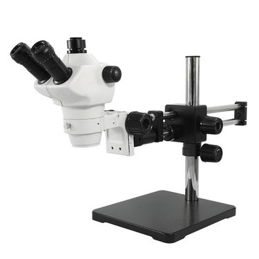 8-50X Dual Arm Stand Trinocular Zoom Stereo Microscope, SKU SZ02030541, three quarter front view
