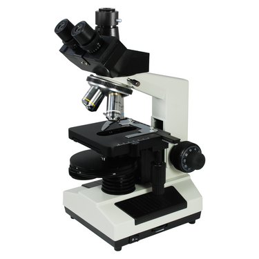 40X-1600X Phase Contrast Lab Microscope, Trinocular, LED Light, SKU PH13040311, three quarter front view