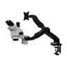 7X-45X Widefield Zoom Stereo Microscope, Trinocular, Pneumatic Articulating Arm Table Clamp + Monitor Holder, SKU SZ02010732, three quarter front view