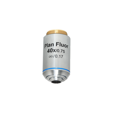 40X Infinity-Corrected Plan Fluor Semi-Apochromatic Microscope Objective Lens Working Distance 0.6mm, SKU FM05103551, three quarter front view