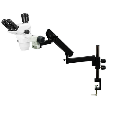 6.7-45X Flexible Arm Trinocular Zoom Stereo Microscope, SKU SZ02060731, three quarter front view