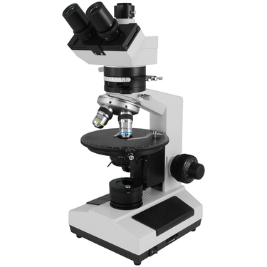 40X-400X Polarizing Microscope, Trinocular, Halogen Light, for Geology, Petrology, Laboratories, SKU PL13020303, three quarter front view
