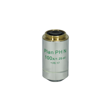 100X Infinity-Corrected (Plan PH N) Achromatic Negative Phase Contrast Microscope Objective Lens Working Distance 0.17mm, SKU PH03023832, three quarter front view