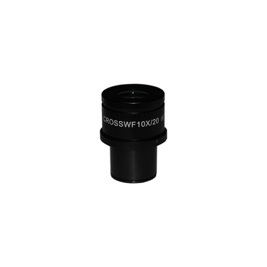 WF 10X Widefield Focusable Microscope Eyepiece with Reticle, X-Axis Crosshair, High Eyepoint, 30mm, FOV 20mm, Adjustable Diopter (One), SKU PL03022231, three quarter front view