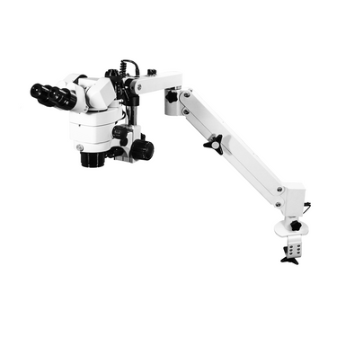 3.44X/6.25X/10.94X/18.75X/34.38X LED Light LED Coaxial Reflection Light Pneumatic Arm Trinocular Parallel Multiple Power Operation Stereo Microscope, SKU SM51030131, three quarter front view
