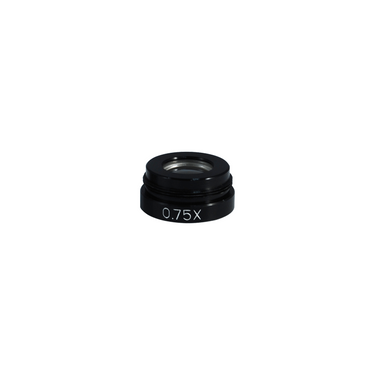0.75X Auxiliary Objective Barlow Lens for MZ0701 Video Zoom Microscope (25mm), SKU MZ07014311, three quarter front view
