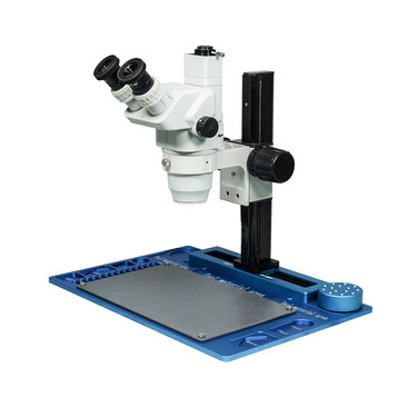 6.7-45X Track Stand Trinocular Zoom Stereo Microscope, SKU SZ02020051, three quarter front view