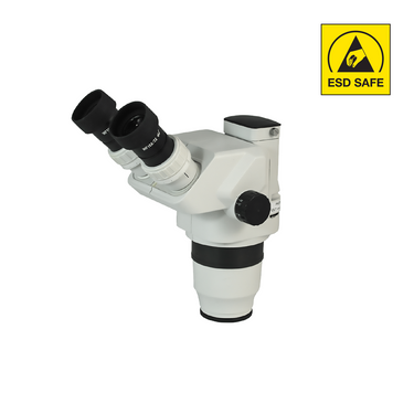 6.7-45X ESD Safe Zoom Ratio 1:6.7 Eyepiece Field of View Dia. 22mm Objective Working Distance 100mm ESD Trinocular Zoom Body, SKU SZ05011132, three quarter front view
