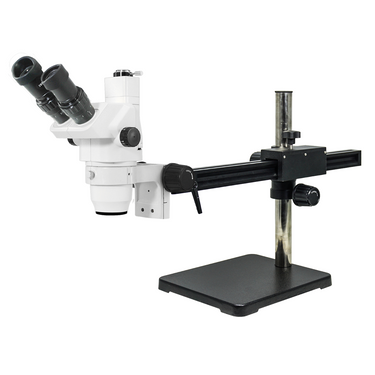 6.5X-45X Super Widefield Zoom Stereo Microscope, Trinocular, Gliding Arm Boom Stand, SKU SZ02020476, three quarter front view