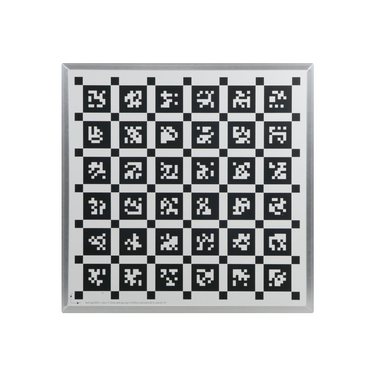 Manufacturing Precision ±10μm Aluminum Checkerboard Calibration Target compatible with Aprilgrid (320x320mm 6x6), SKU CT20090303, three quarter front view