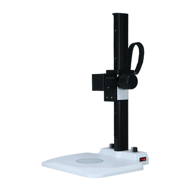 Microscope Track Stand, N Adapter Coarse Focus Rack, LED Bottom Light Base (Dimmable), SKU ST02031405, three quarter front view