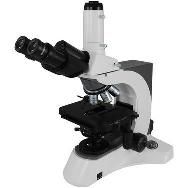 40X-1000X Biological Compound Laboratory Microscope, Trinocular, Halogen Light, High Eyepoint Eyepieces, SKU BM13010303, three quarter front view