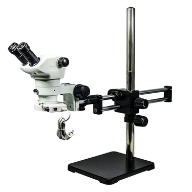 8-50X LED Light Dual Arm Stand Binocular Zoom Stereo Microscope, SKU SZ02030522, three quarter front view